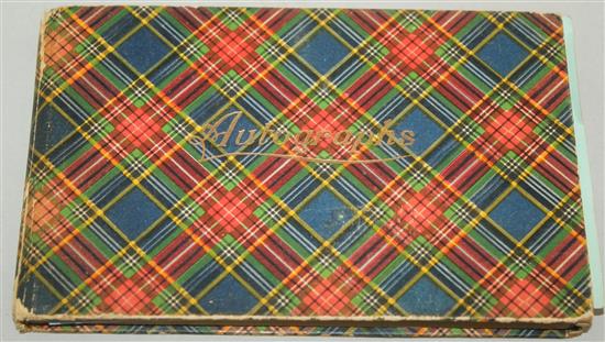 An autograph book with tartan covers,